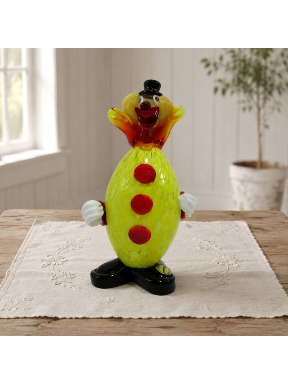 Murano Glass Clown Figurine Yellow & Red Italy Vintage 7"